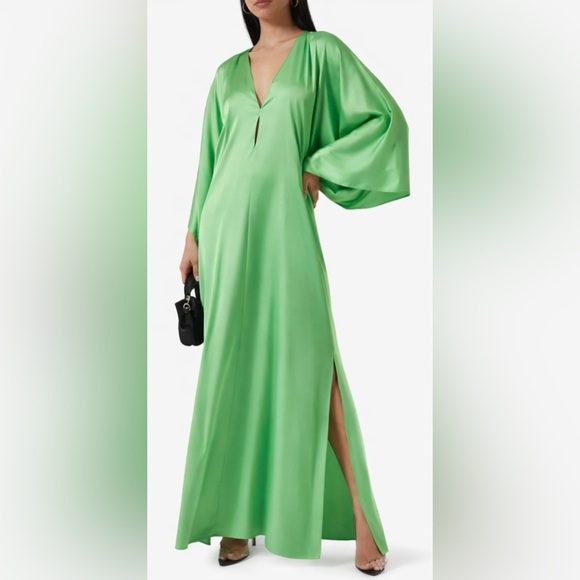 Alexis Dresses & Skirts - Alexis Luxe Chartreuse Satin Bell Sleeve Maxi Statement Dress | Slit | NWT | S